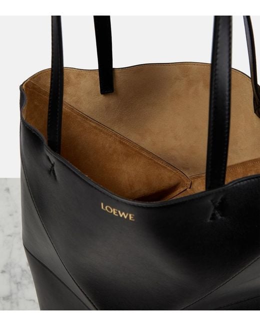 Loewe Black Puzzle Fold Medium Leather Tote Bag