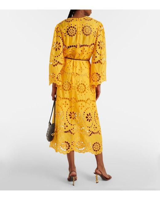 Zimmermann Yellow Pop Embroidered Midi Dress
