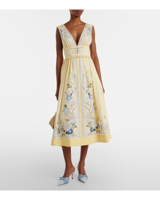 Self-Portrait White Floral Cotton Poplin Midi Dress