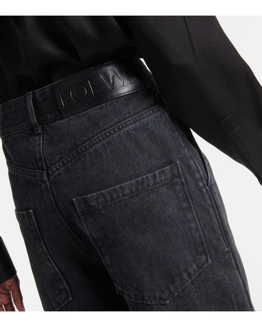 Jeans anchos de tiro alto con anagrama Loewe de color Black