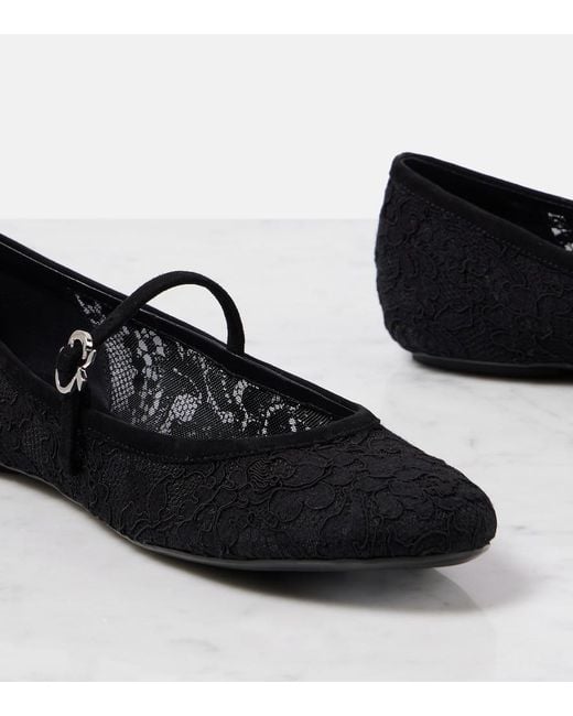 Gianvito Rossi Black Mj Leather-Trimmed Lace Ballet Flats