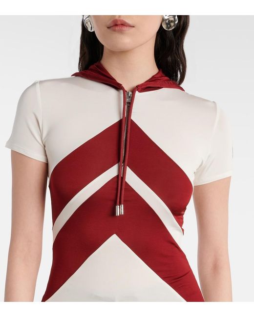 Jean Paul Gaultier Red Hooded Chevron Jersey Top