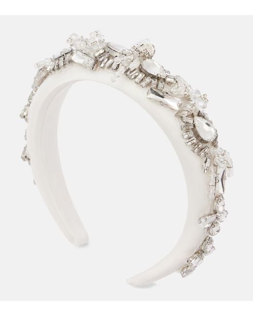 Self-Portrait White Embellished Satin Headband