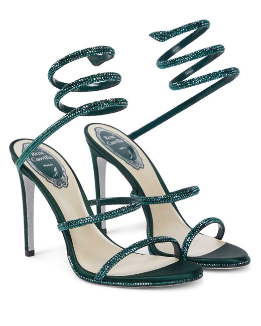 Rene Caovilla Green Cleo Embellished Leather Sandals