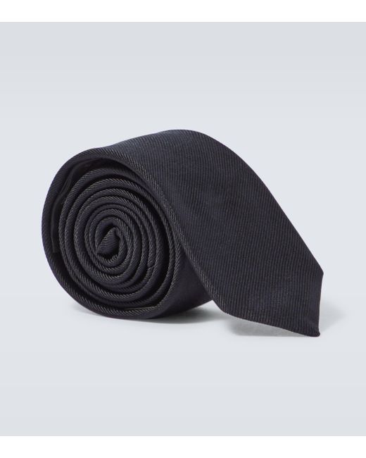 Saint Laurent Blue Signature Silk Jacquard Tie for men