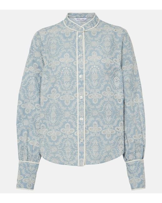 Veronica Beard Blue Thorp Cotton Blouse