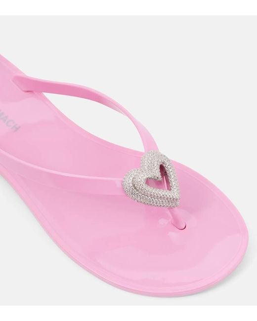 Mach & Mach Pink Double Heart Embellished Thong Sandals