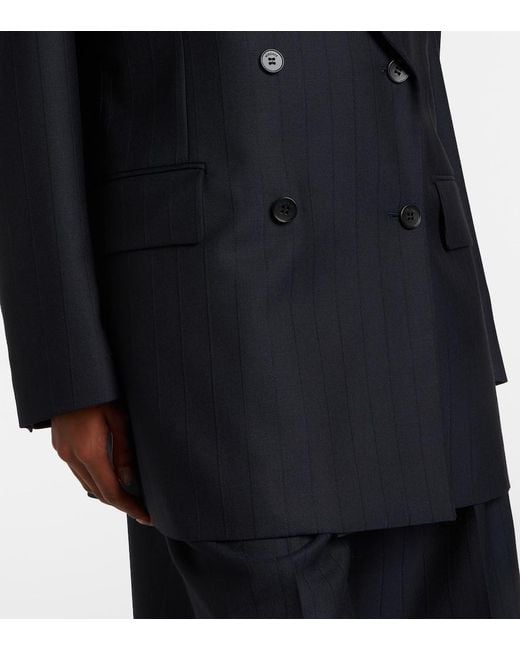 Versace Blue Double-Breasted Oversized Virgin Wool Blazer