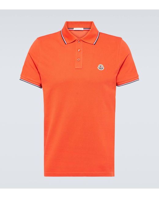 Moncler Orange Cotton Pique Polo Shirt for men