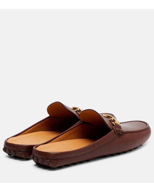 Tod's Brown Chain-Detail Leather Mules