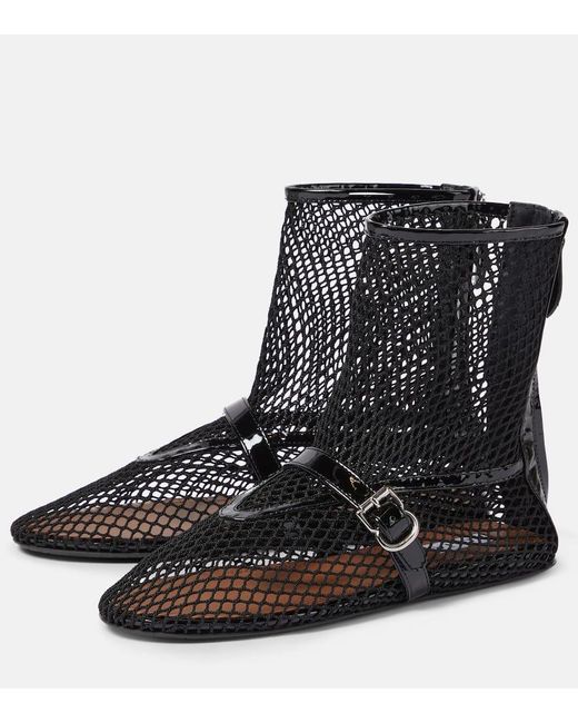 Alaïa Black Fishnet Leather-Trimmed Ankle Boots