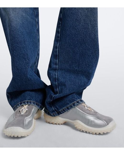 Miu Miu White Bubble Suede-Trimmed Sneakers