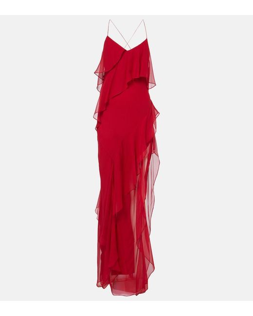 The Sei Red Ruffled Silk Chiffon Gown