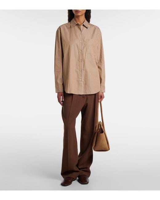 Leset Brown Yoshi Striped Cotton-Blend Twill Shirt