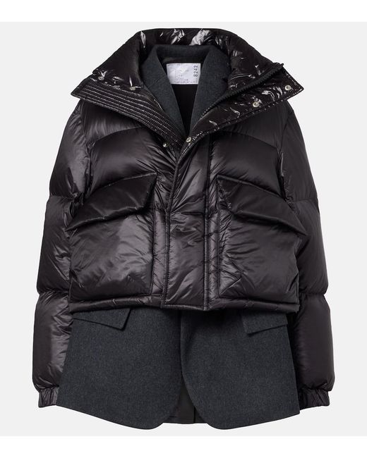 Sacai Black Layered Wool Down Jacket