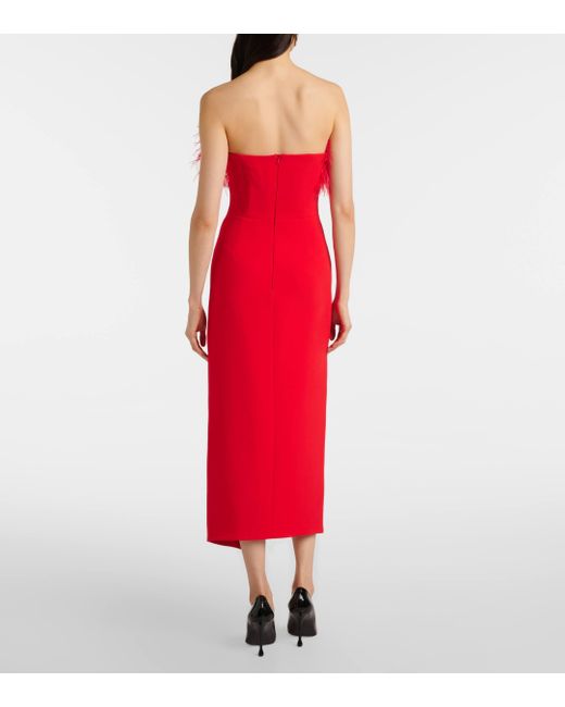 David Koma Red Feather-Trimmed Midi Dress