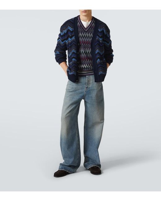 Missoni Blue Zigzag Wool Sweater Vest for men