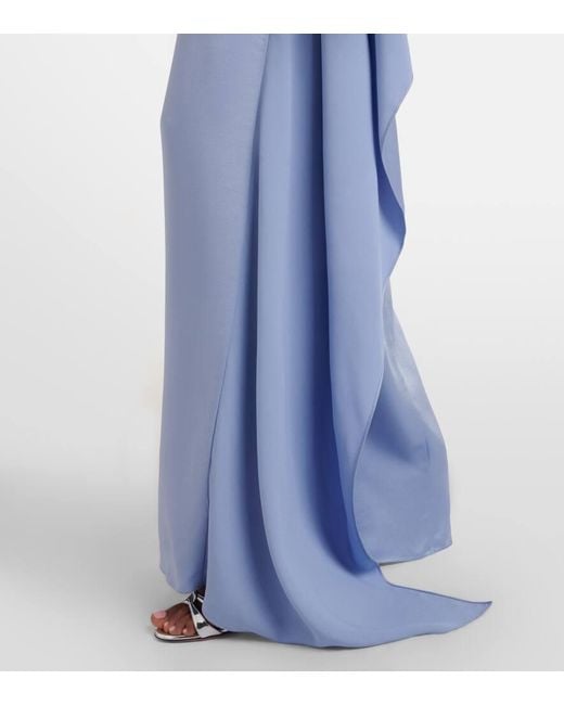 Erdem Blue Embellished Caped Satin Cady Gown