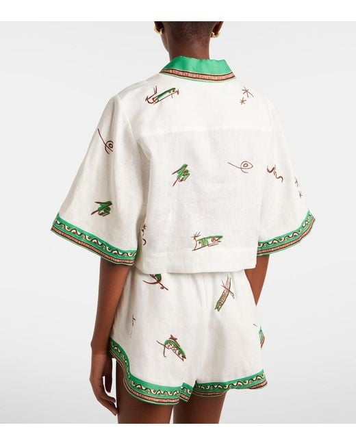 ALÉMAIS Green Wanda Embroidered Linen Shirt