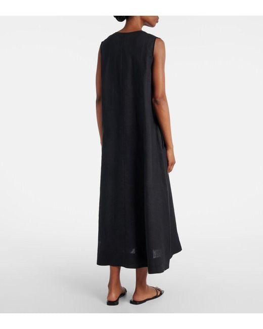 Asceno Blue Nisha Linen Midi Dress