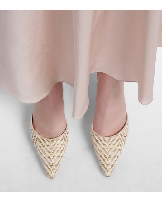 Manolo Blahnik Natural Carolyne Leather-Trimmed Woven Mules