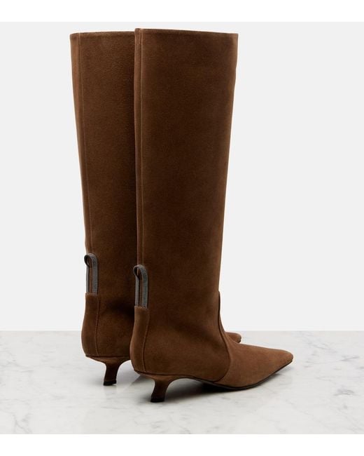 Brunello Cucinelli Brown Monili Suede Knee-High Boots