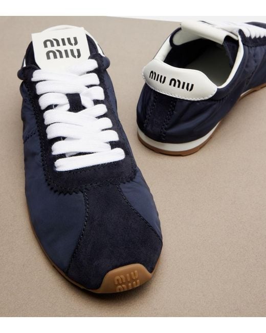 Miu Miu Blue Plume Suede-Trimmed Sneakers