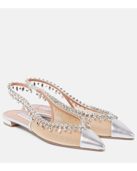 Aquazzura Natural Temptation Crystal Mesh Slingback Flats