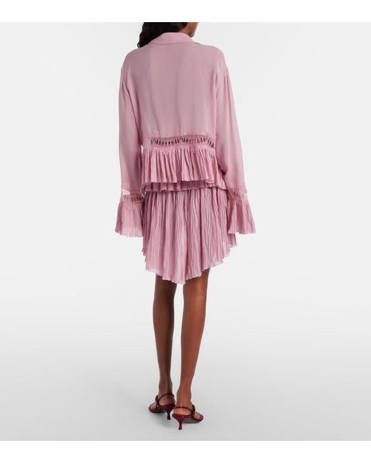 Blumarine Pink Plisse Tiered Georgette Miniskirt