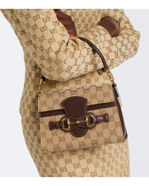 Gucci Brown Horsebit Small Gg Canvas Top-Handle Bag