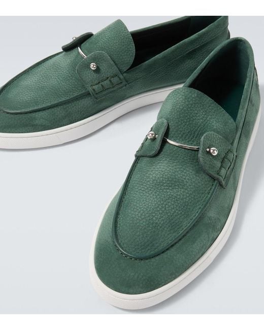 Christian Louboutin Green Chambeliboat Leather Slip-On Shoes for men
