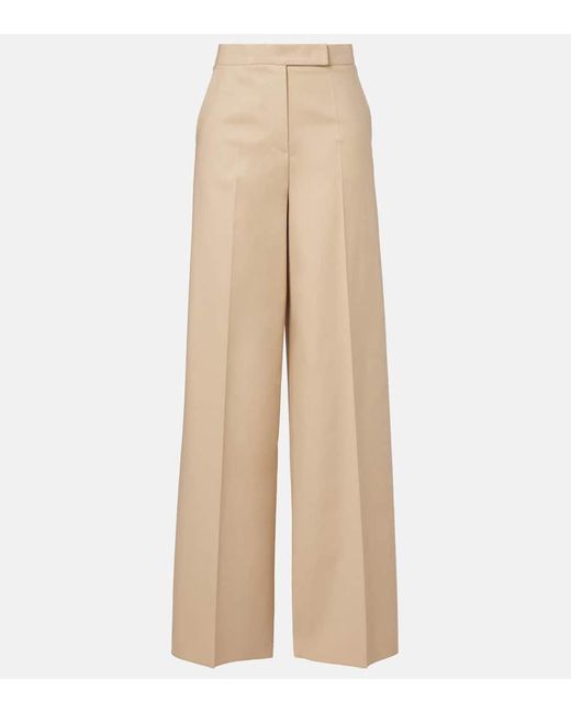 Pantalones Anchos En Mezcla De Algodon Max Mara de color Natural