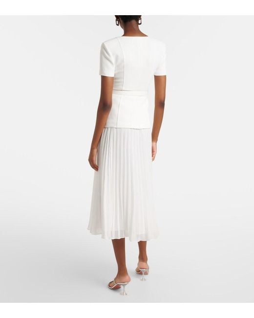 Self-Portrait White Belted Plisse Crepe Maxi Dress