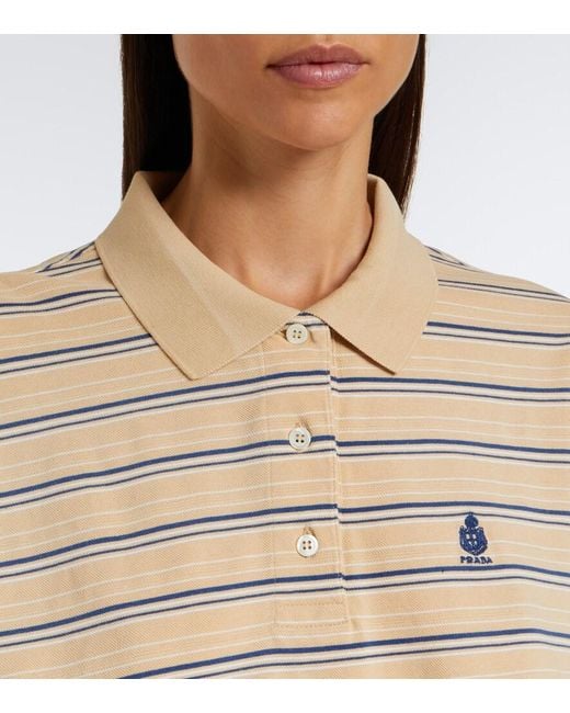 Prada Natural Logo Striped Cotton Pique Polo Shirt