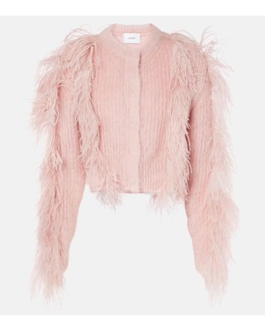 Erdem Pink Cardigan Aus Einem Mohairgemisch Mit Federn