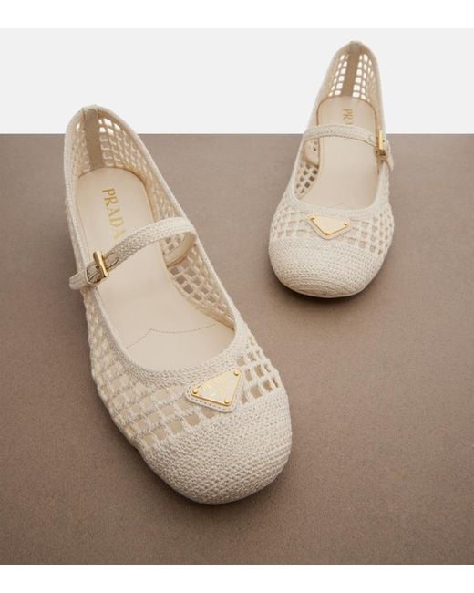 Prada White Crochet Mary Jane Pumps