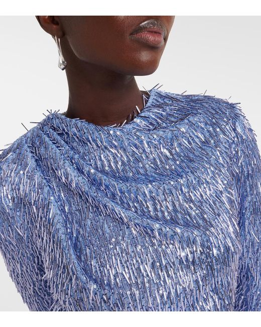 Erdem Blue Draped Embellished Gown