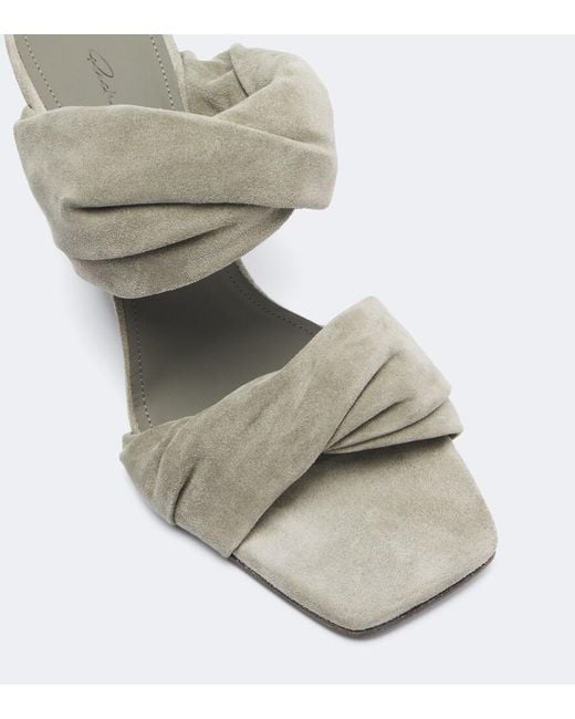 Rick Owens White Twisted Cantilever Suede Wedge Mules