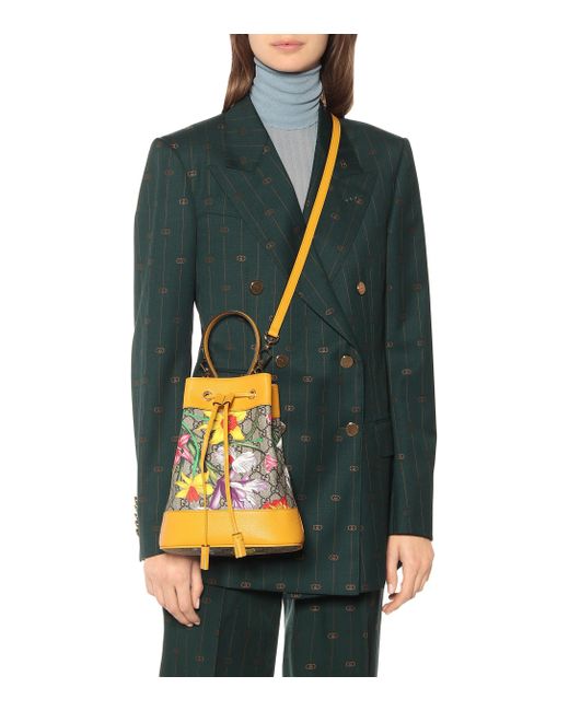 ophidia gg flora pattern small bucket bag in yellow