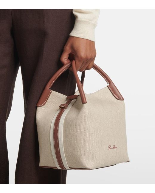 Loro Piana Natural Bale Small Leather-Trimmed Canvas Tote Bag
