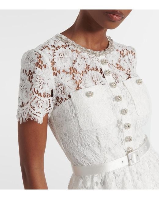Self-Portrait White Bridal Embellished Lace Satin Gown