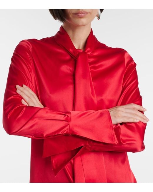 Nina Ricci Red Lavalliere Silk Crepe De Chine Shirt
