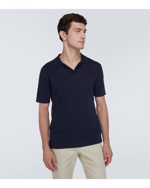 Brioni Blue Cotton And Silk Polo Shirt for men