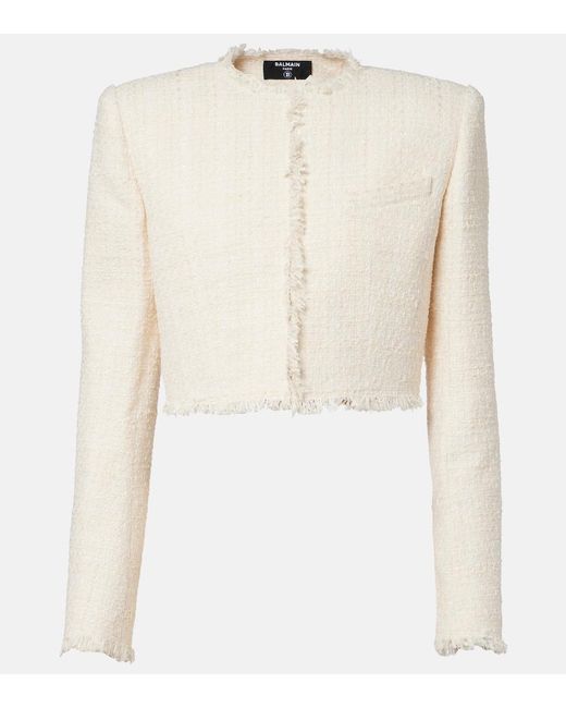 Balmain Natural Cropped Tweed Jacket