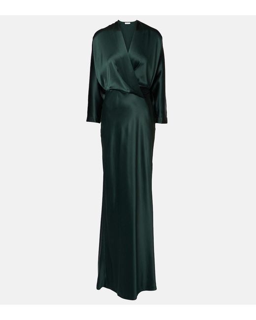 The Sei Green Silk Satin Wrap Gown