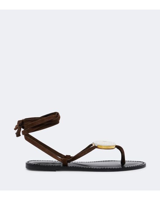 Amanu Brown Vamizi Embellished Suede Thong Sandals