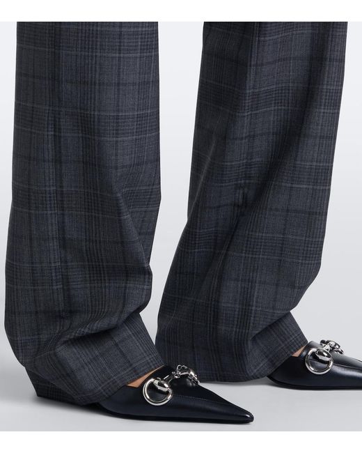Gucci Gray Checked Wool Straight Pants