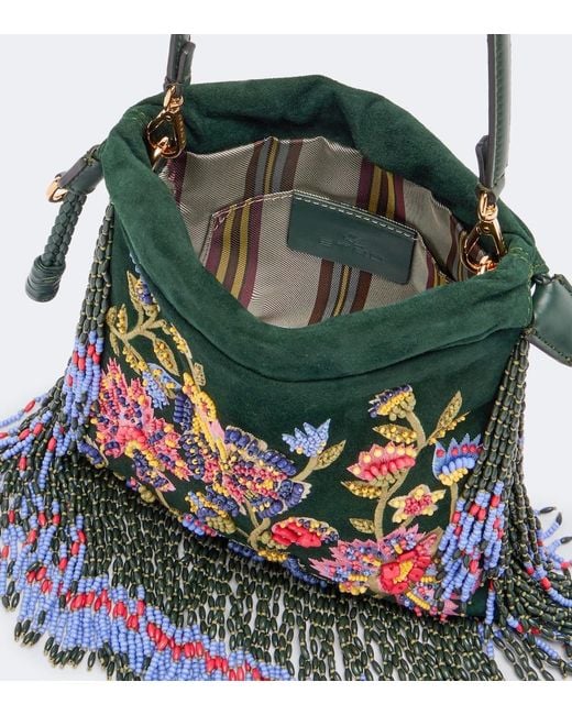 Etro White Kalispera Small Beaded Suede Shoulder Bag