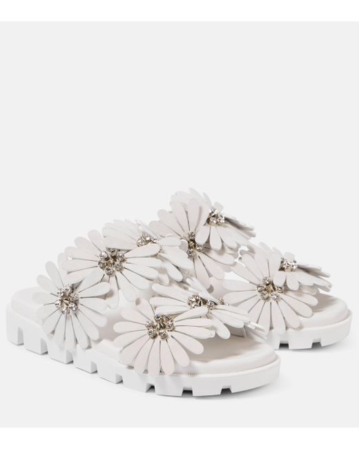 Christian Louboutin White Flora Cool Suede And Leather Slides