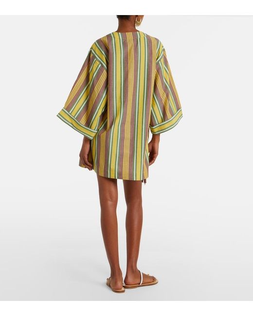 ALÉMAIS Green Clover Embroidered Striped Cotton Minidress